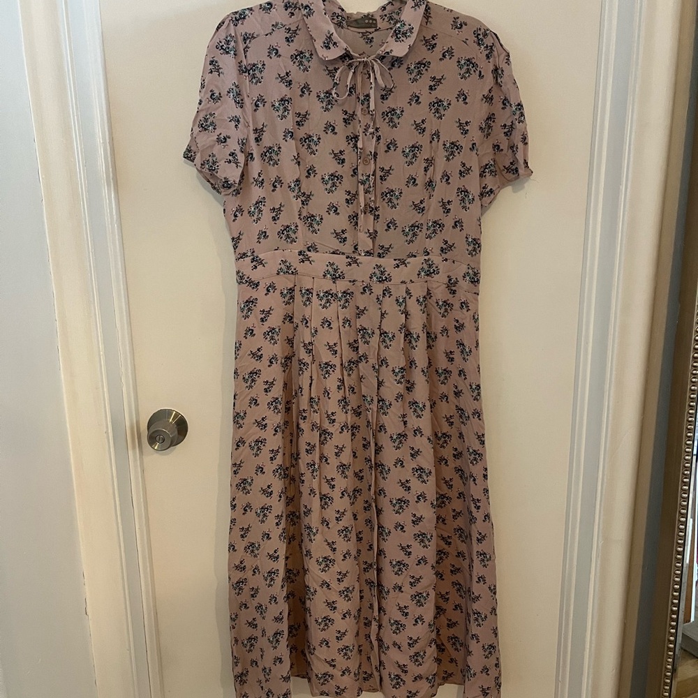 Madison Blush Pink Floral Tie-Neck Midi Dress